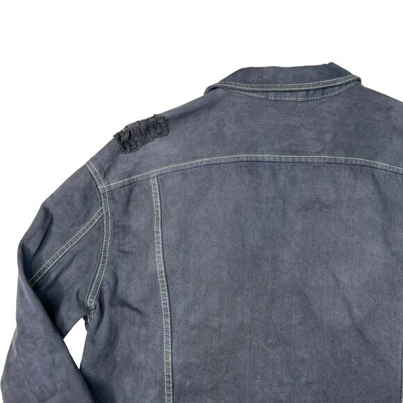 H&M Distressed Boyfriend Oversized Trucker Jacket Denim Navy Blue Womens 12 - Picture 4 of 6